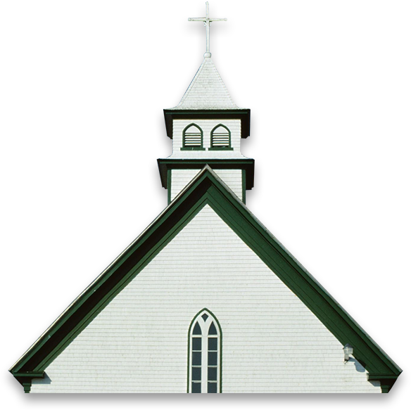 A white church with a cross on top of it.